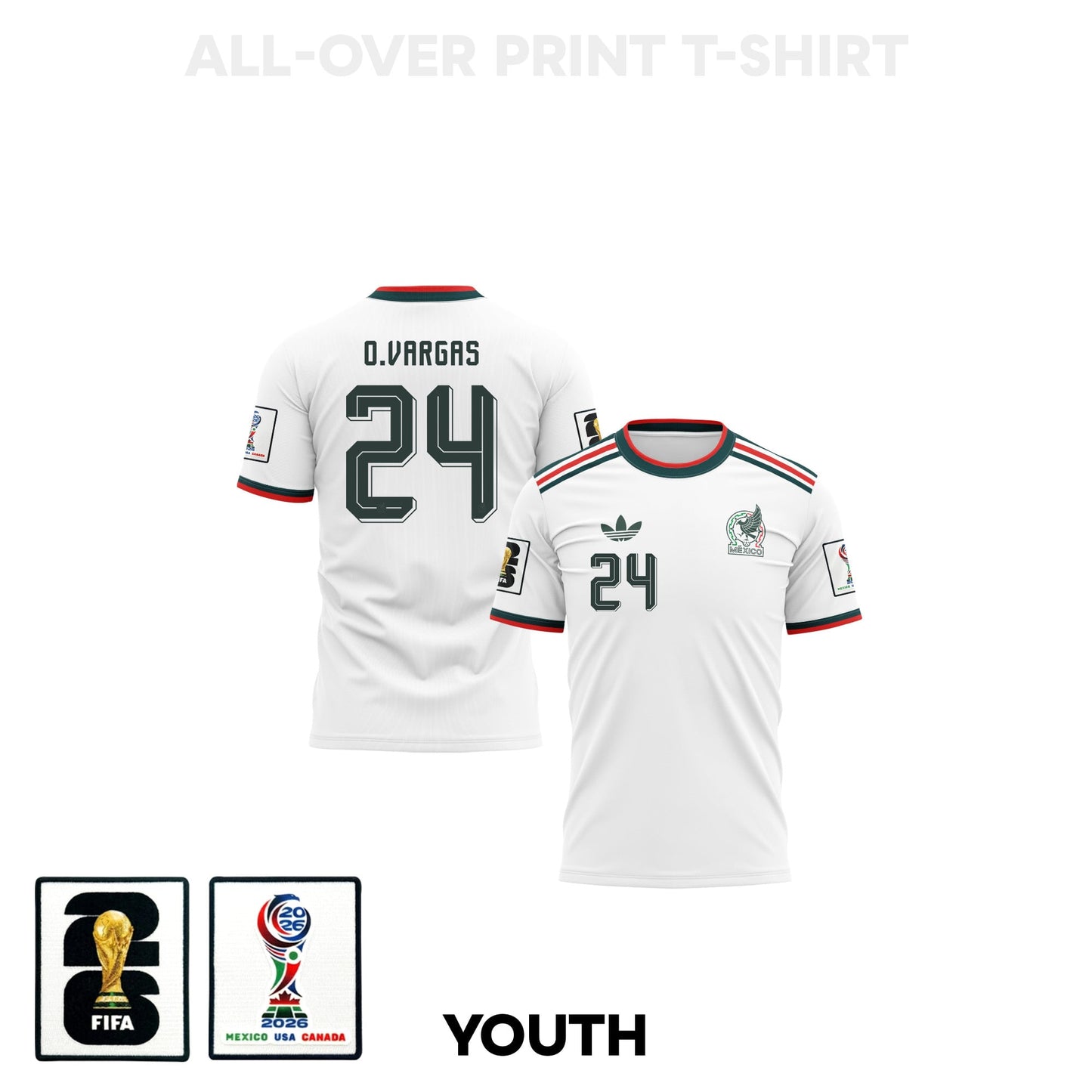 Obed Vargas 24 Youth Mexico 2026 Away 3D T-shirt Fully Printed – White