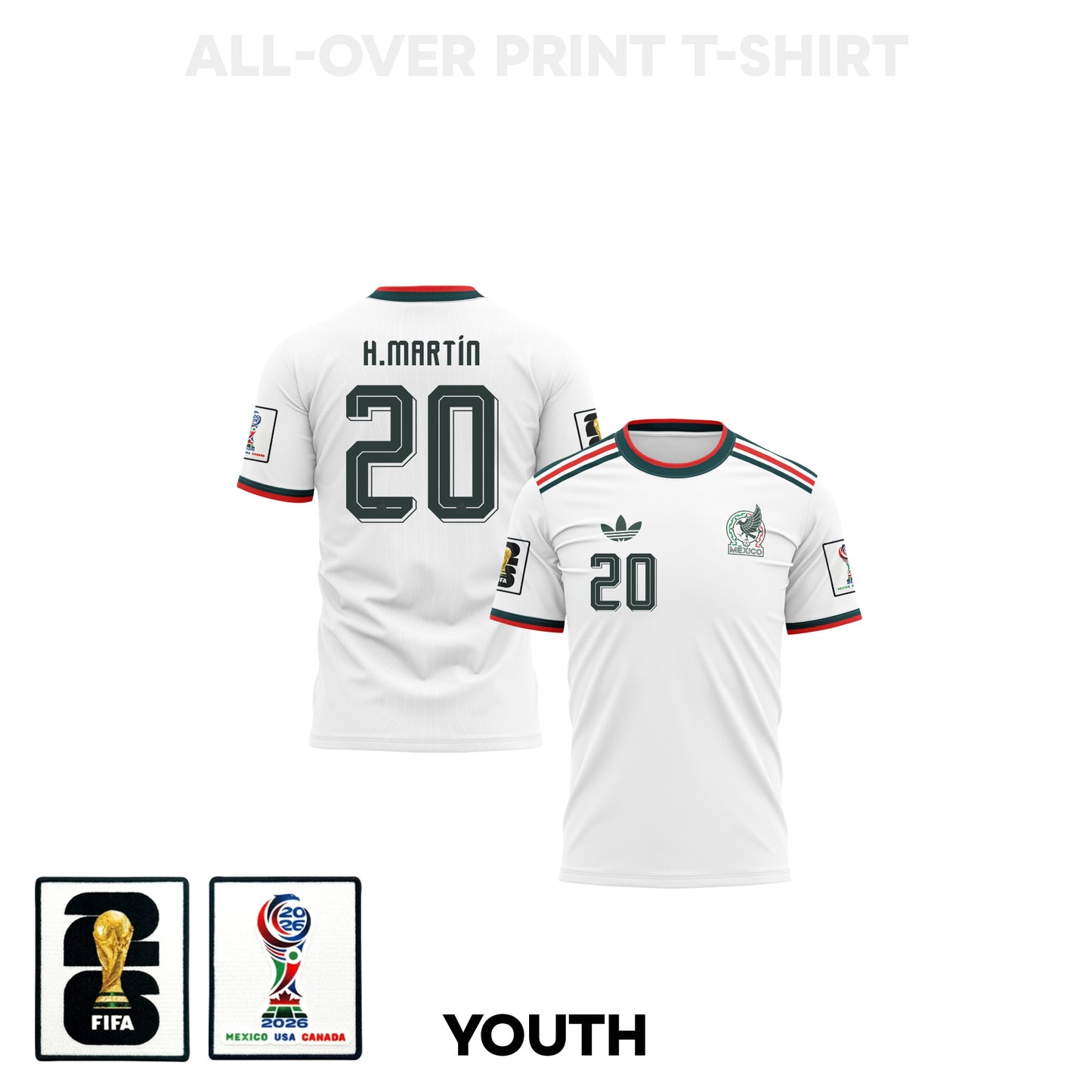 Henry Martín 20 Youth Mexico 2026 Away 3D T-shirt Fully Printed – White