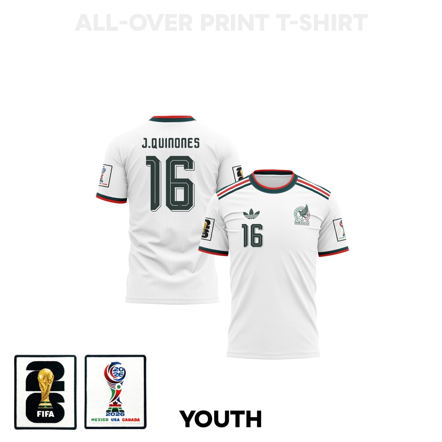 Julián Quiñones 16 Youth Mexico 2026 Away 3D T-shirt Fully Printed – White
