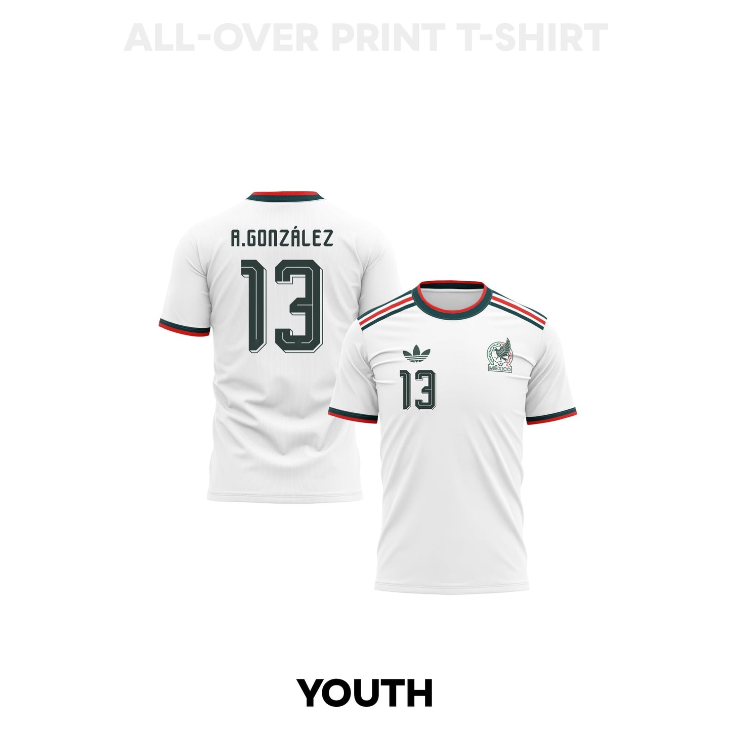 Armando González 13 Youth Mexico 2026 Away 3D T-shirt Fully Printed – White