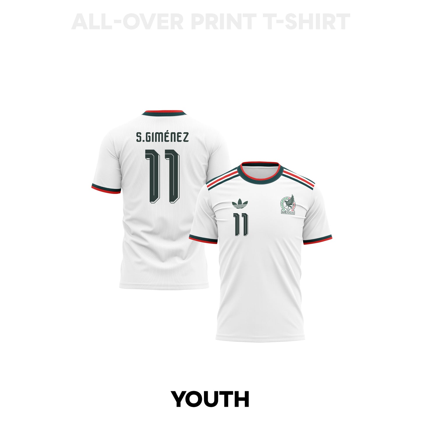 Santiago Giménez 11 Youth Mexico 2026 Away 3D T-shirt Fully Printed – White