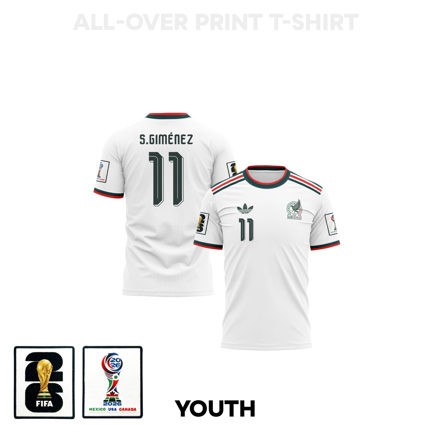 Santiago Giménez 11 Youth Mexico 2026 Away 3D T-shirt Fully Printed – White