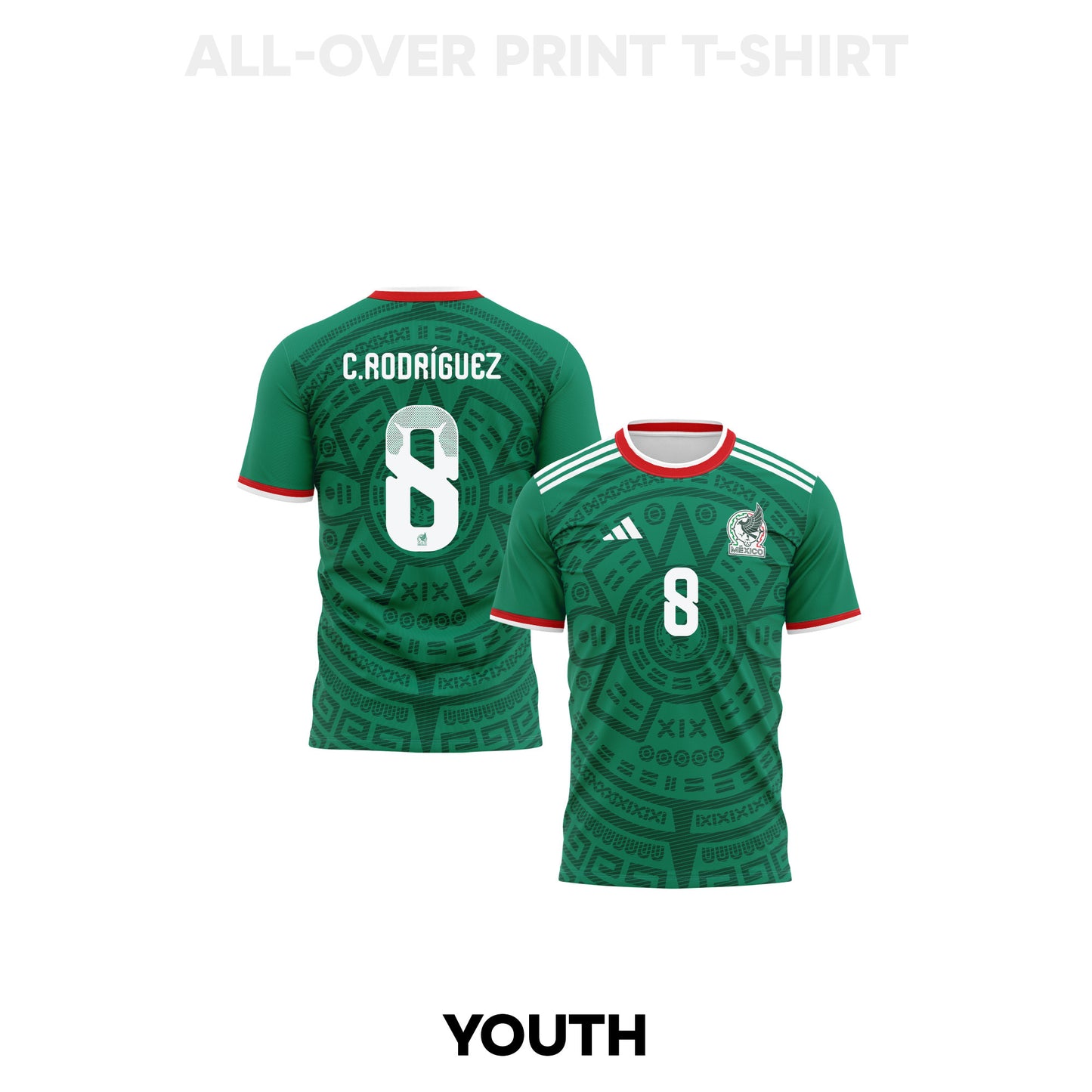 Carlos Rodríguez 8 Youth Mexico 2026 Home 3D T-shirt Fully Printed – Green