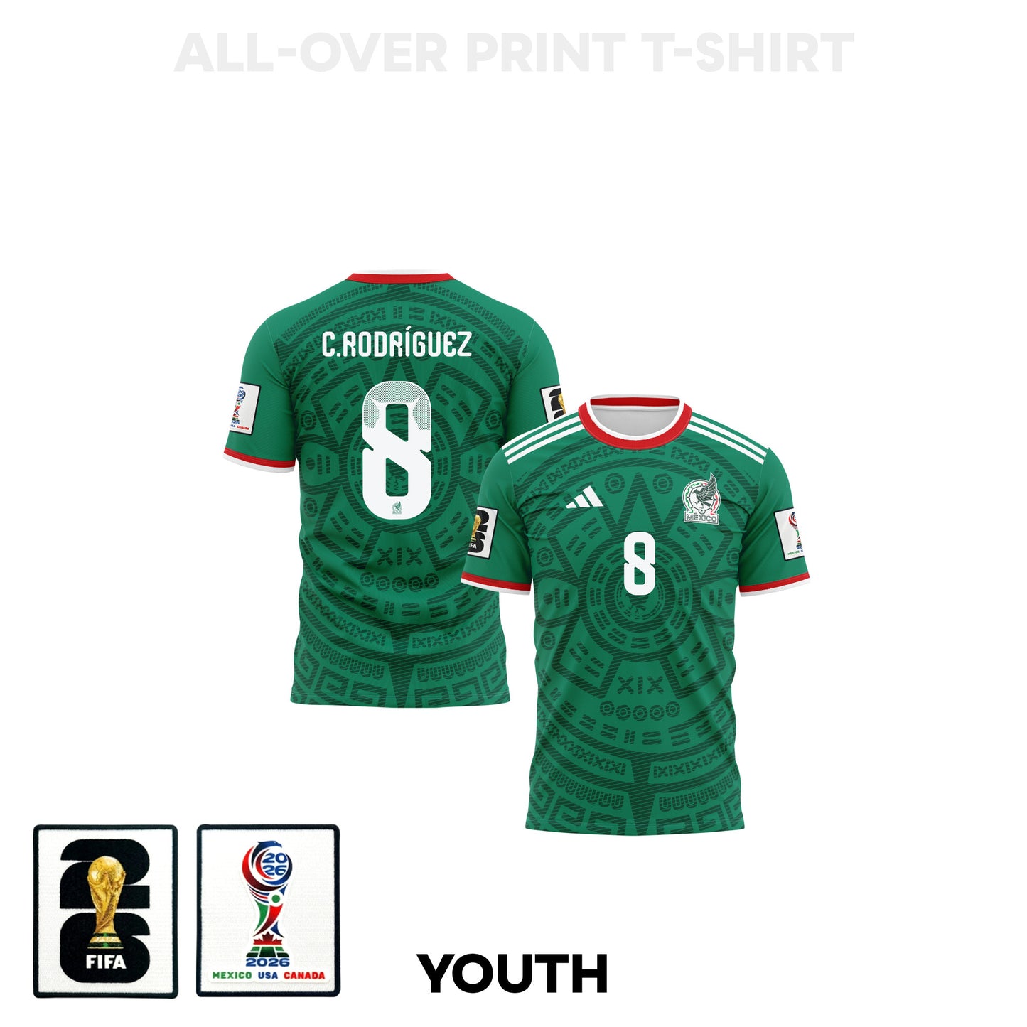 Carlos Rodríguez 8 Youth Mexico 2026 Home 3D T-shirt Fully Printed – Green