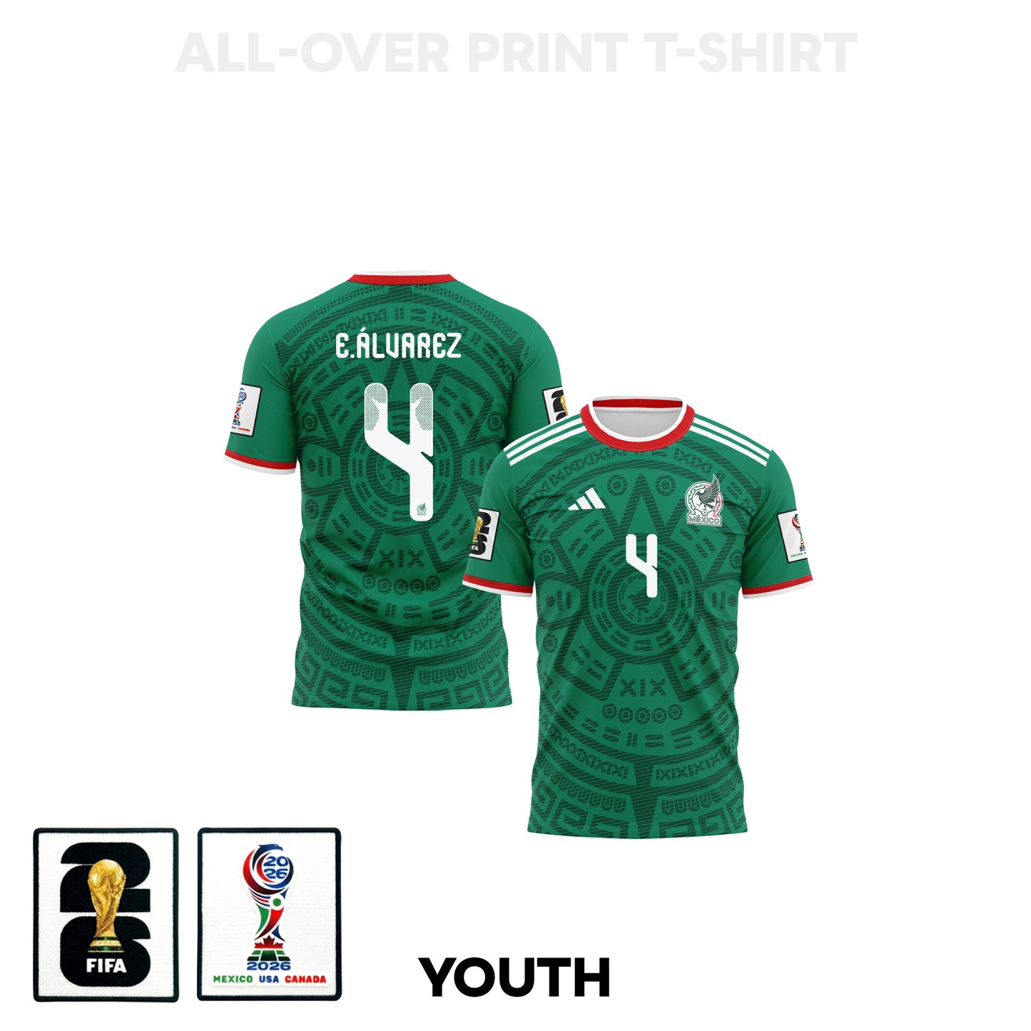 Edson Álvarez 4 Youth Mexico 2026 Home 3D T-shirt Fully Printed – Green