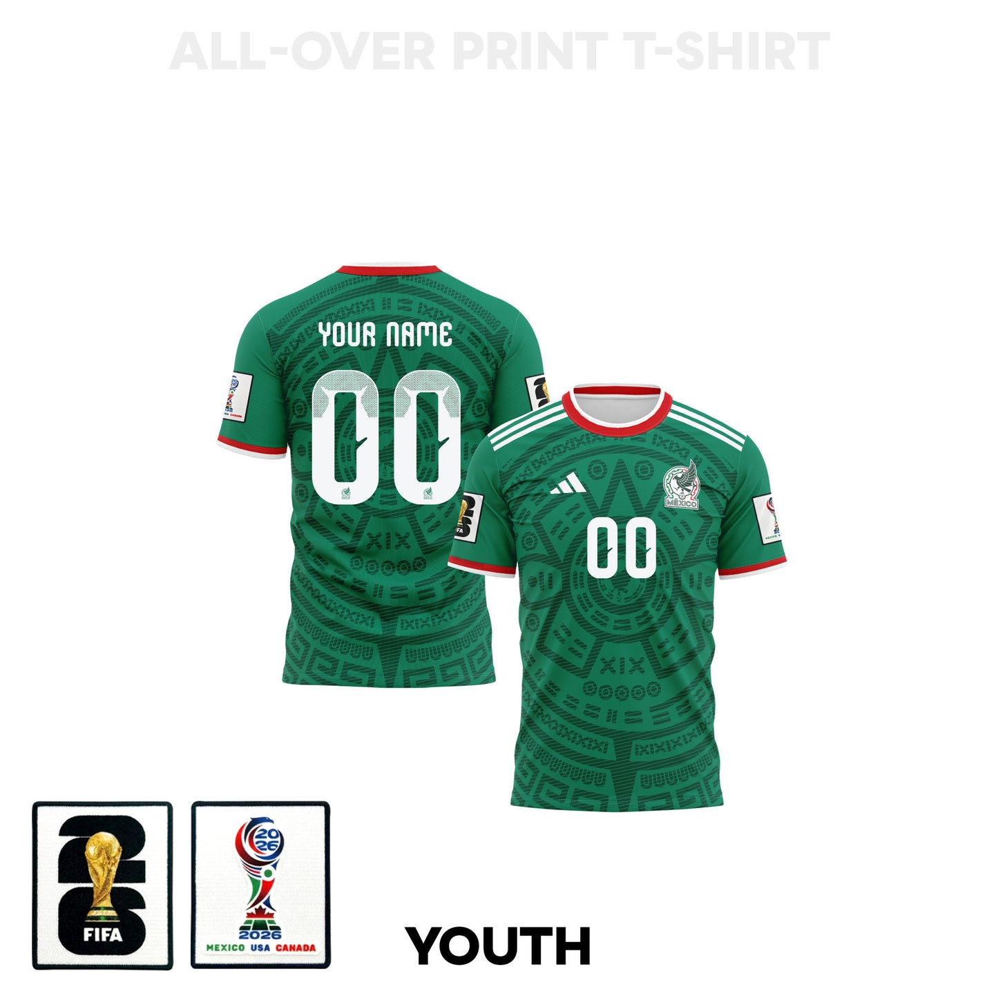 Mexico 2026 Youth Home 3D T-shirt Fully Printed – Personalized – Green