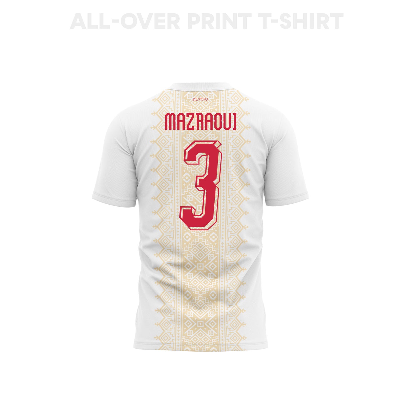 Noussair Mazraoui 3 Morocco 2026 Away 3D T-Shirt Fully Printed – Unisex, White