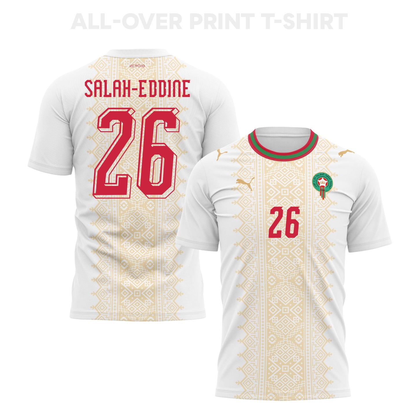 Anass Salah-Eddine 26 Morocco 2026 Away 3D T-Shirt Fully Printed – Unisex, White