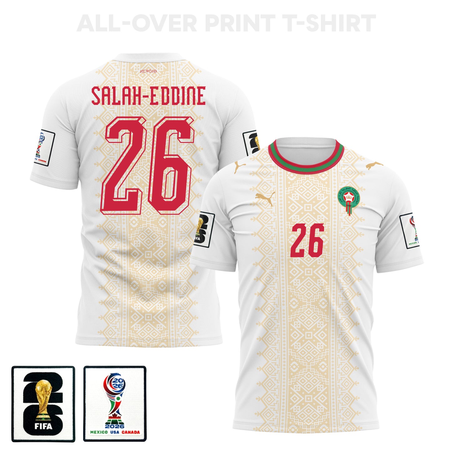 Anass Salah-Eddine 26 Morocco 2026 Away 3D T-Shirt Fully Printed – Unisex, White