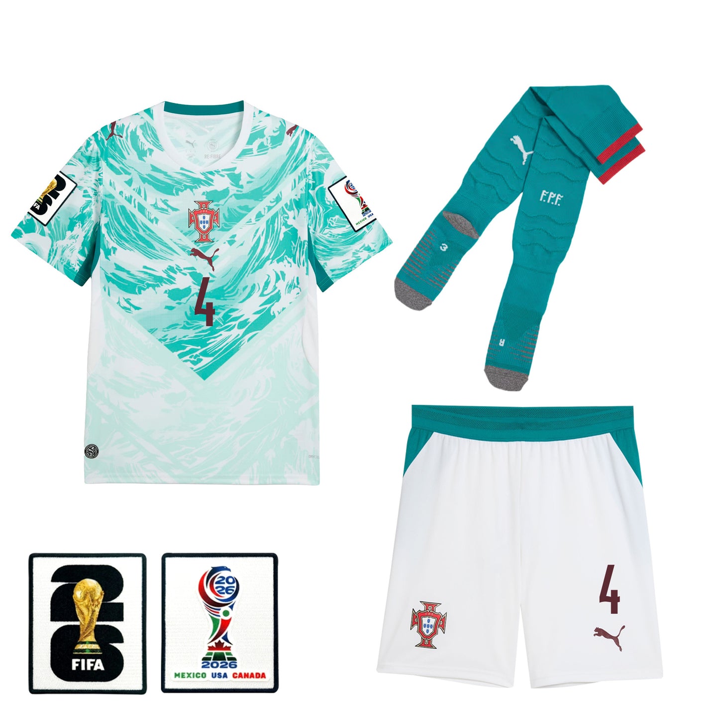 António Silva 4 Portugal 2026 Away Men Kit Set – White