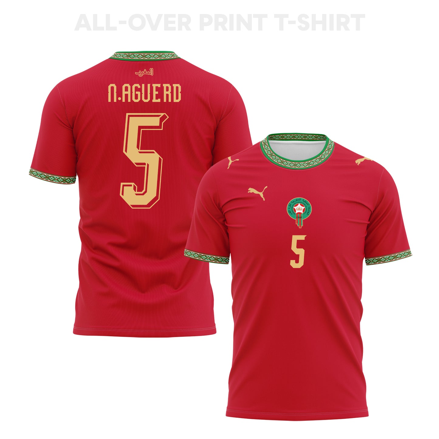 Nayef Aguerd 5 Morocco 2026 Home 3D T-Shirt Fully Printed – Unisex, Red