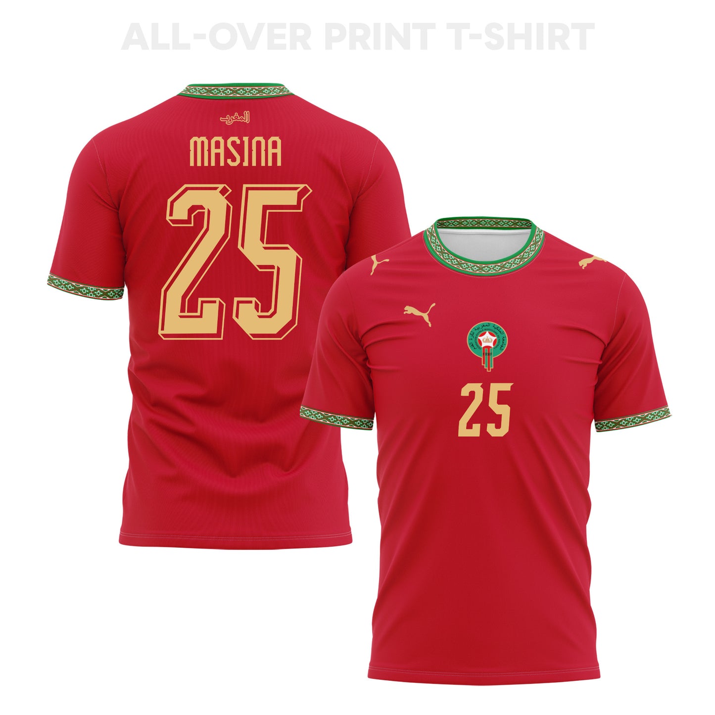 Adam Masina 25 Morocco 2026 Home 3D T-Shirt Fully Printed – Unisex, Red