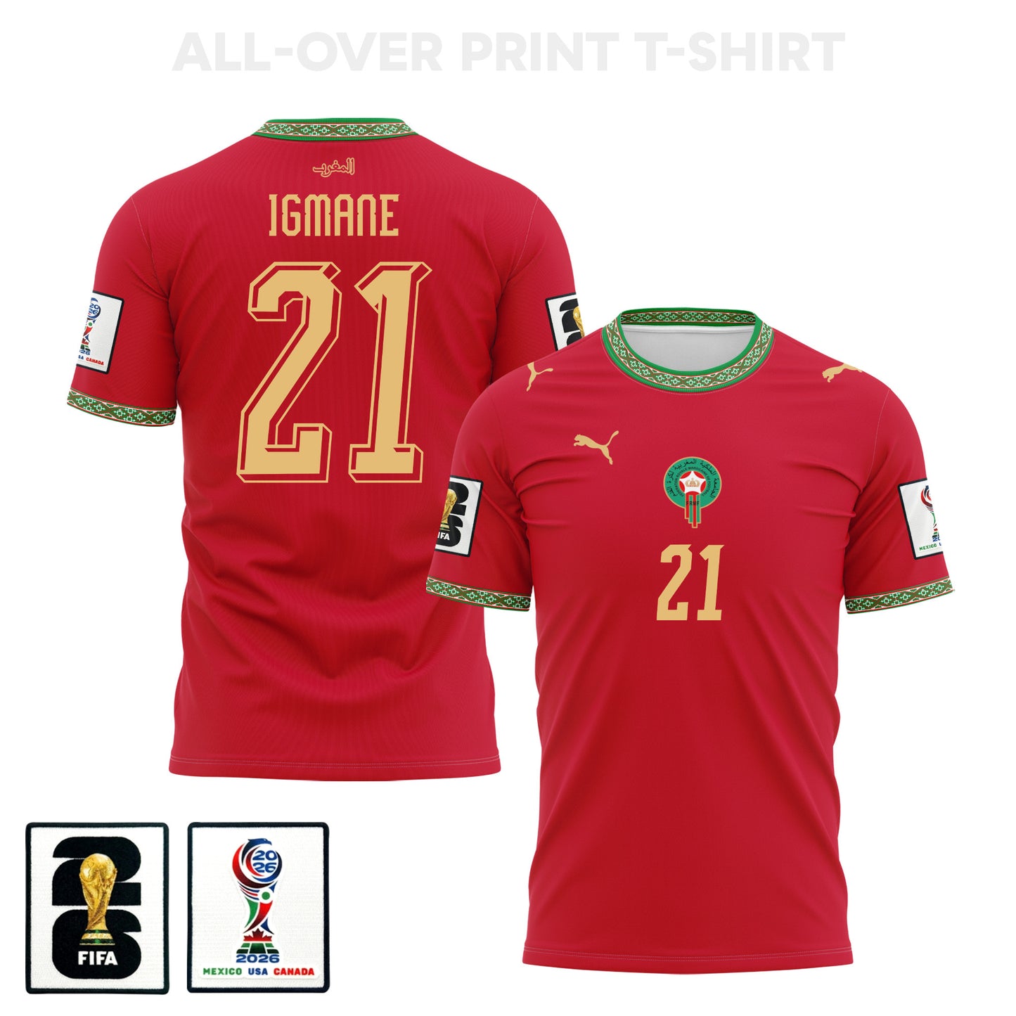 Hamza Igmane 21 Morocco 2026 Home 3D T-Shirt Fully Printed – Unisex, Red