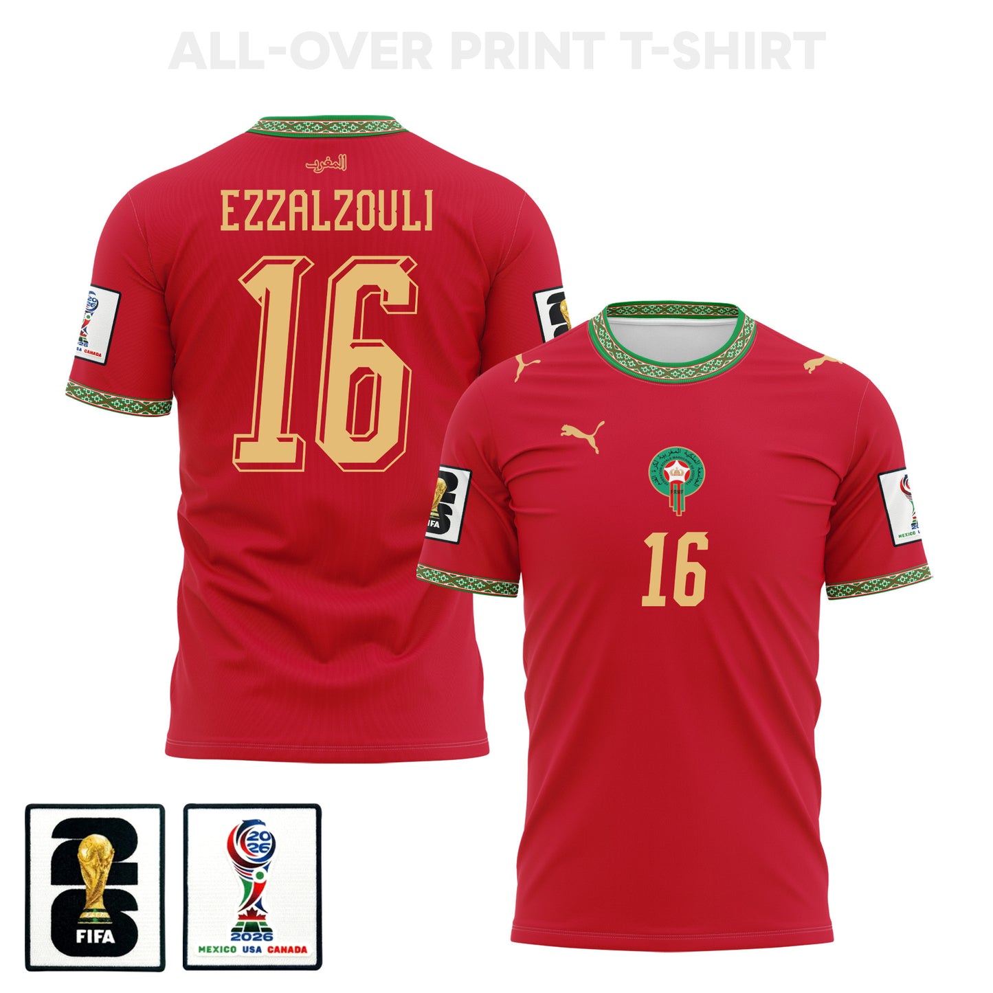 Abde Ezzalzouli 16 Morocco 2026 Home 3D T-Shirt Fully Printed – Unisex, Red