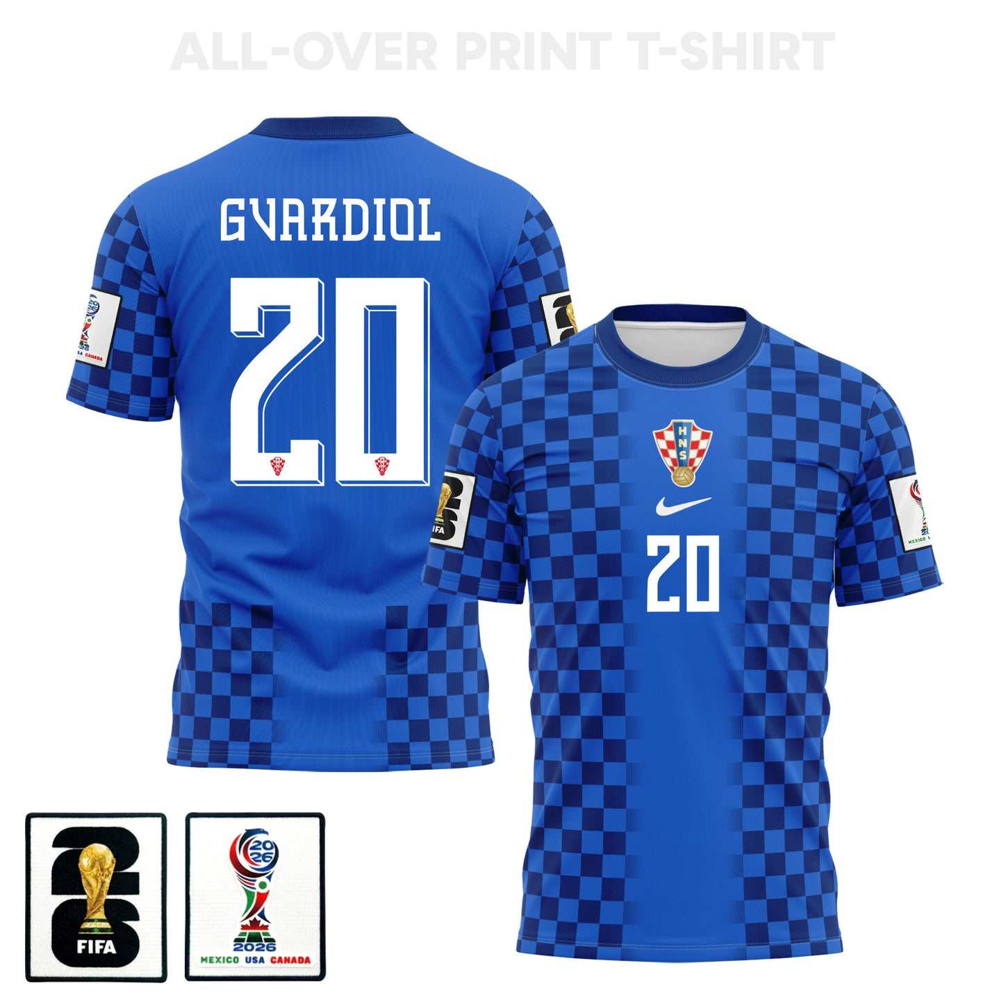 Joško Gvardiol 20 Croatia 2026 Away 3D T-Shirt Fully Printed – Unisex, Blue