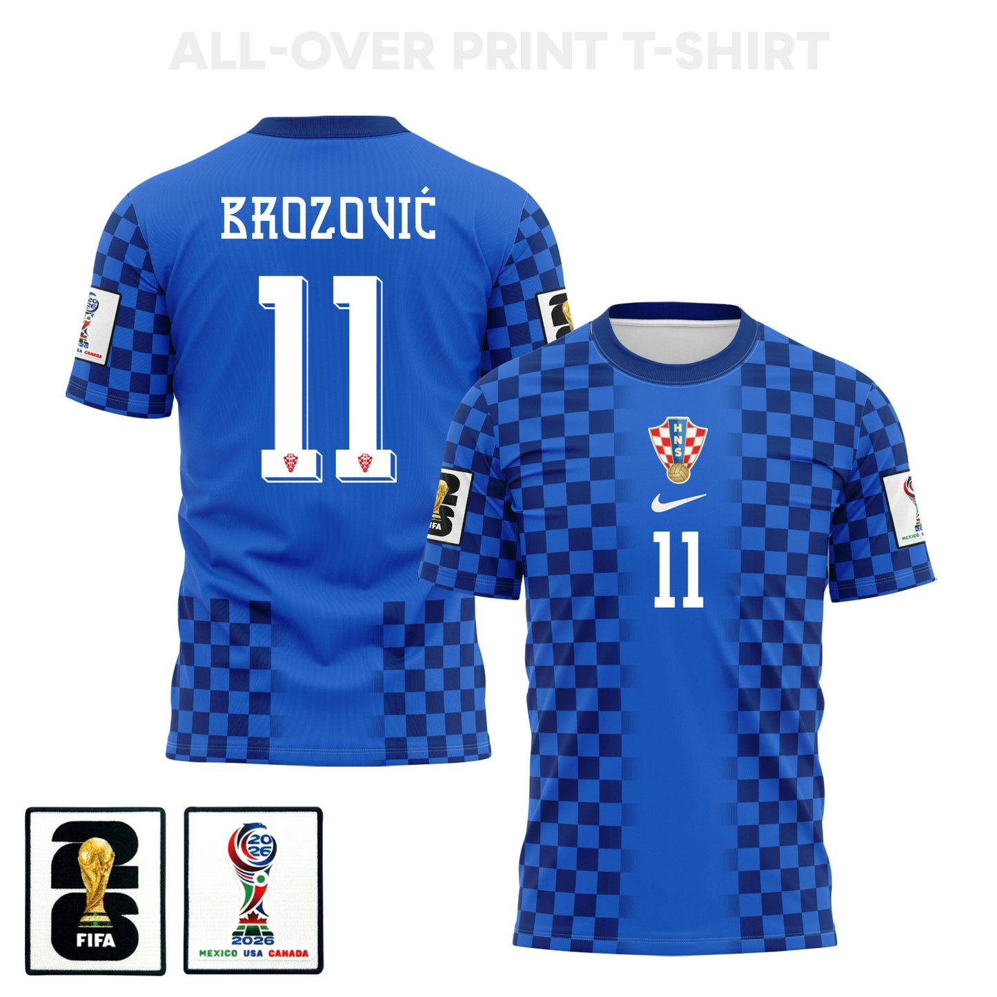 Marcelo Brozović 11 Croatia 2026 Away 3D T-Shirt Fully Printed – Unisex, Blue