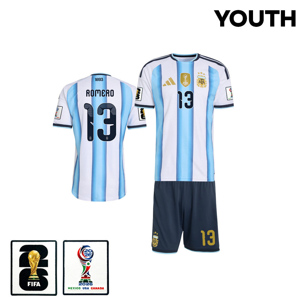 Cristian Romero 13 Argentina 2026 Youth Home Jersey & Shorts Set - White