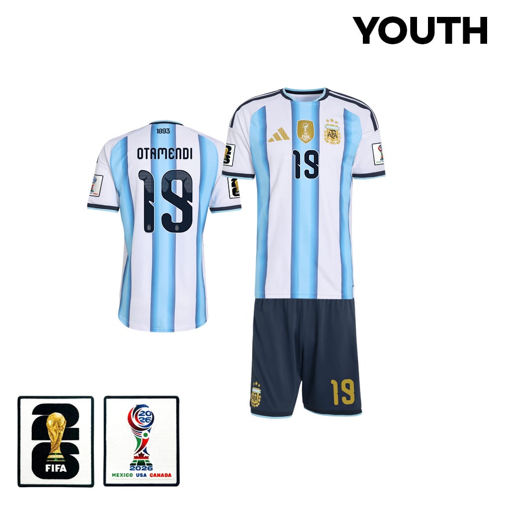 Nicolás Otamendi 19 Argentina 2026 Youth Home Jersey & Shorts Set - White