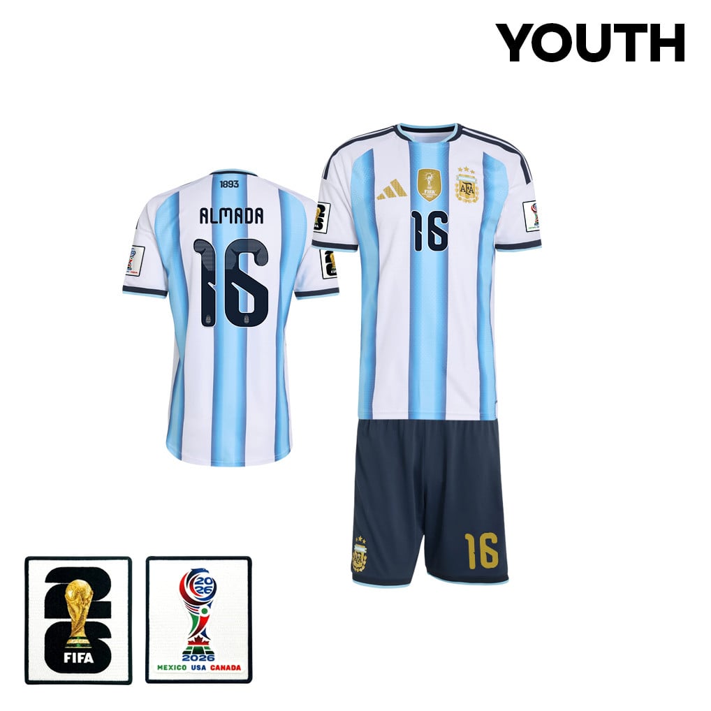 Thiago Almada 16 Argentina 2026 Youth Home Jersey & Shorts Set - White