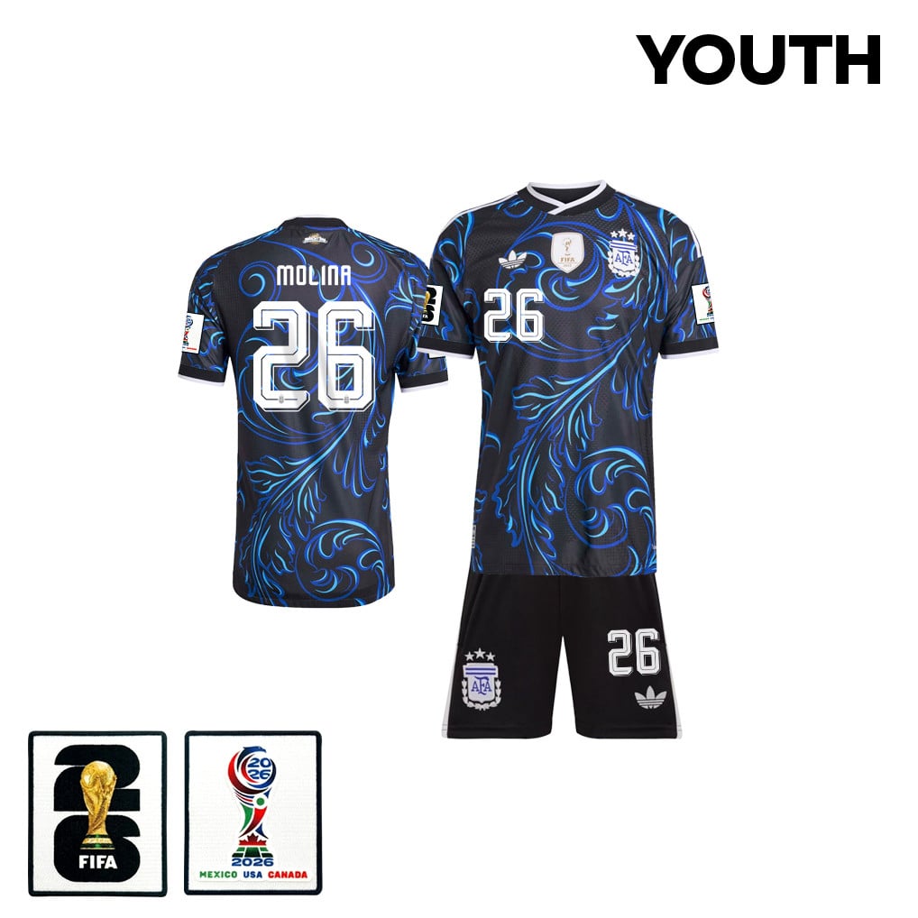Nahuel Molina 26 Argentina 2026 Youth Away Jersey & Shorts Set - Black
