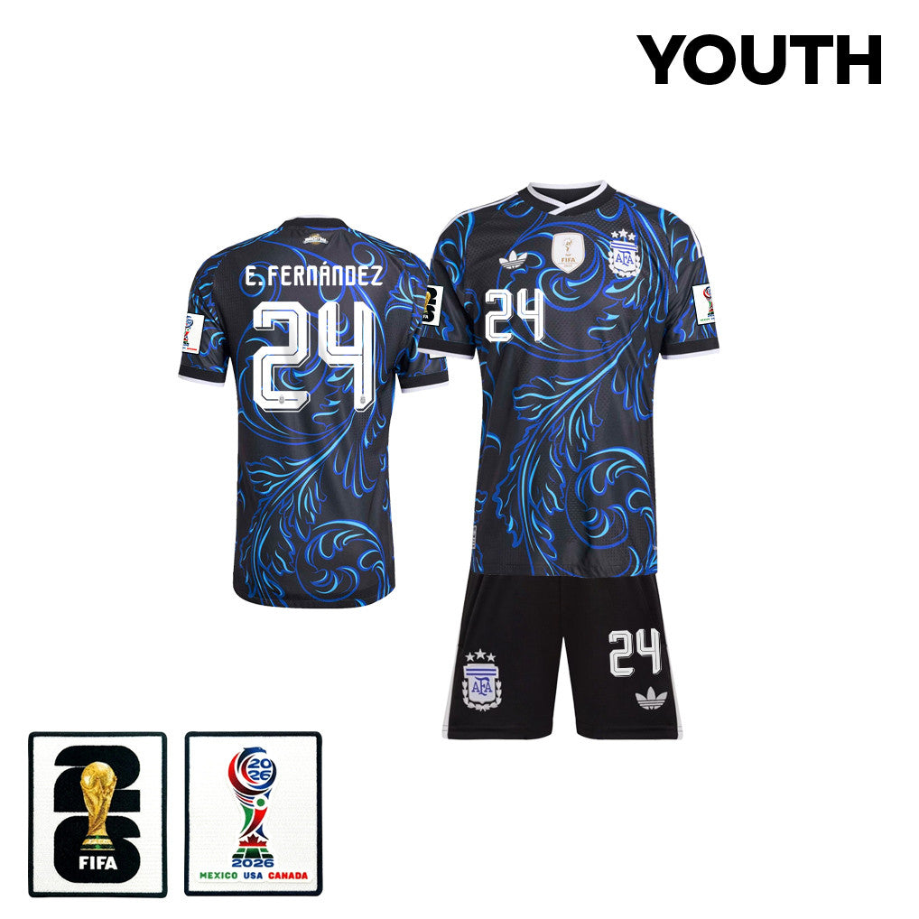 Enzo Fernández 24 Argentina 2026 Youth Away Jersey & Shorts Set - Black