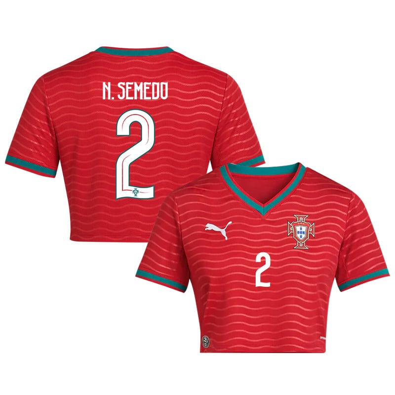 Nélson Semedo 2 Portugal 2026 Home Women's Cropped Jersey - Red