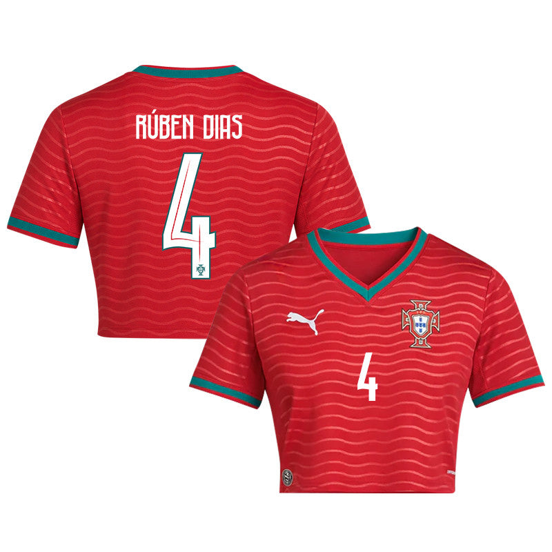 Rúben Dias 4 Portugal 2026 Home Women's Cropped Jersey - Red