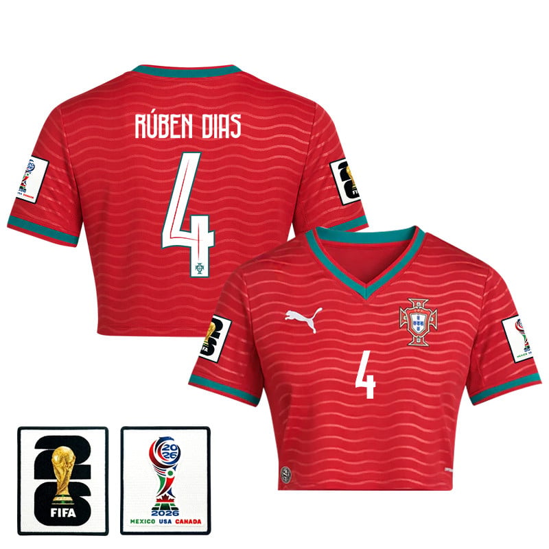 Rúben Dias 4 Portugal 2026 Home Women's Cropped Jersey - Red