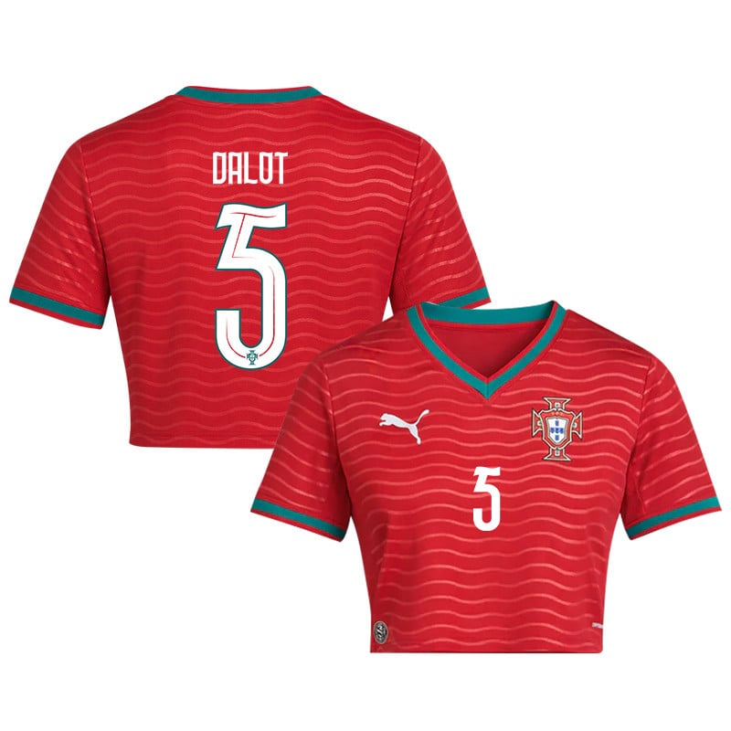Diogo Dalot 5 Portugal 2026 Home Women's Cropped Jersey - Red