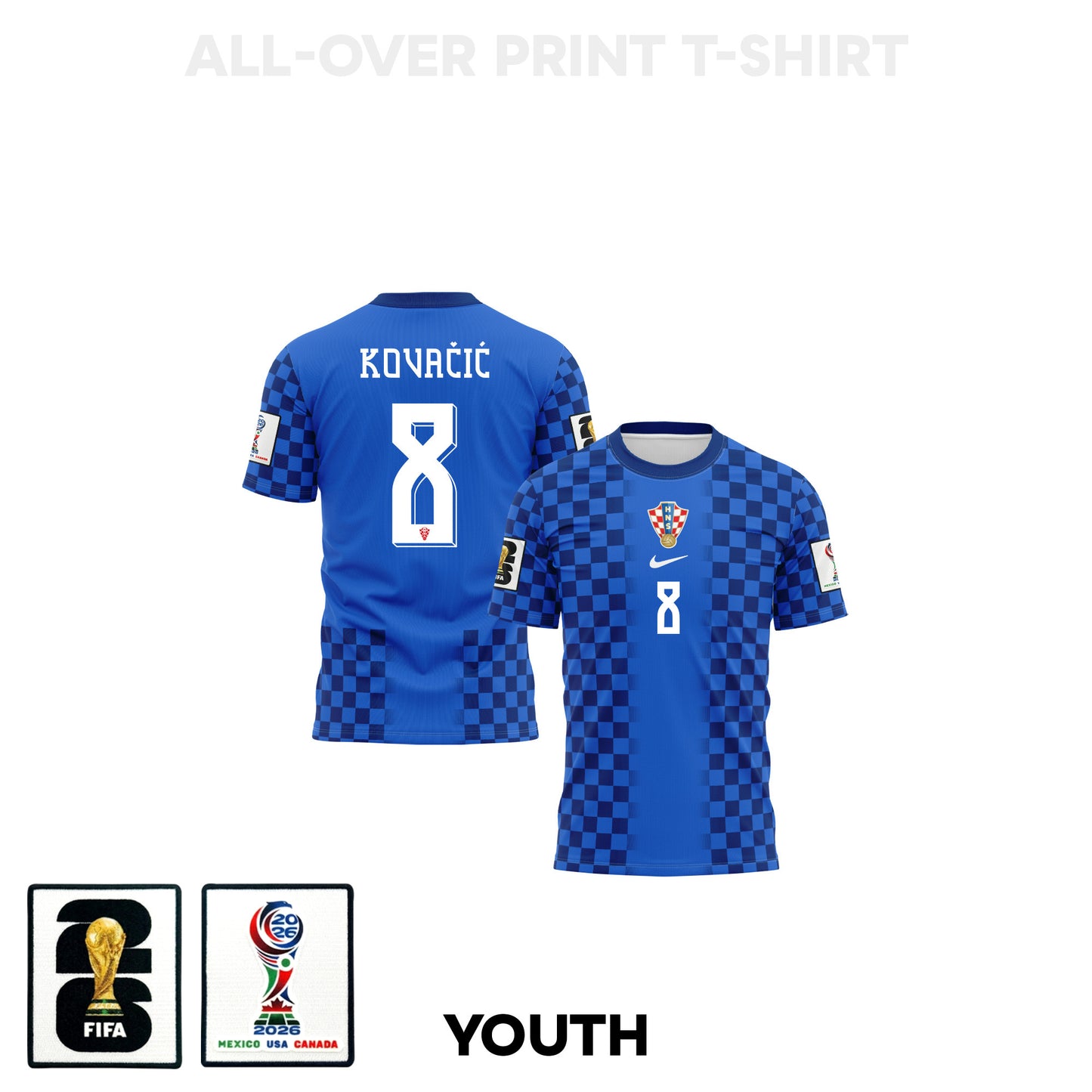 Mateo Kovačić 8 Youth Croatia 2026 Away 3D T-shirt Fully Printed – Blue