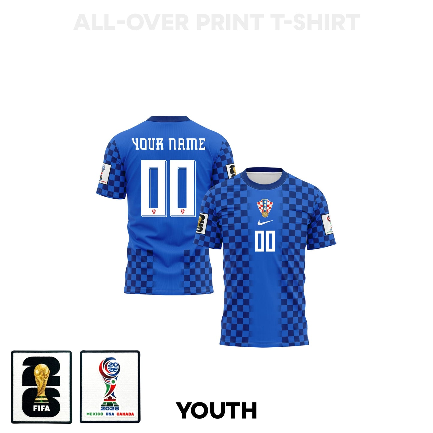 Croatia 2026 Youth Away 3D T-shirt Fully Printed – Personalized – Blue