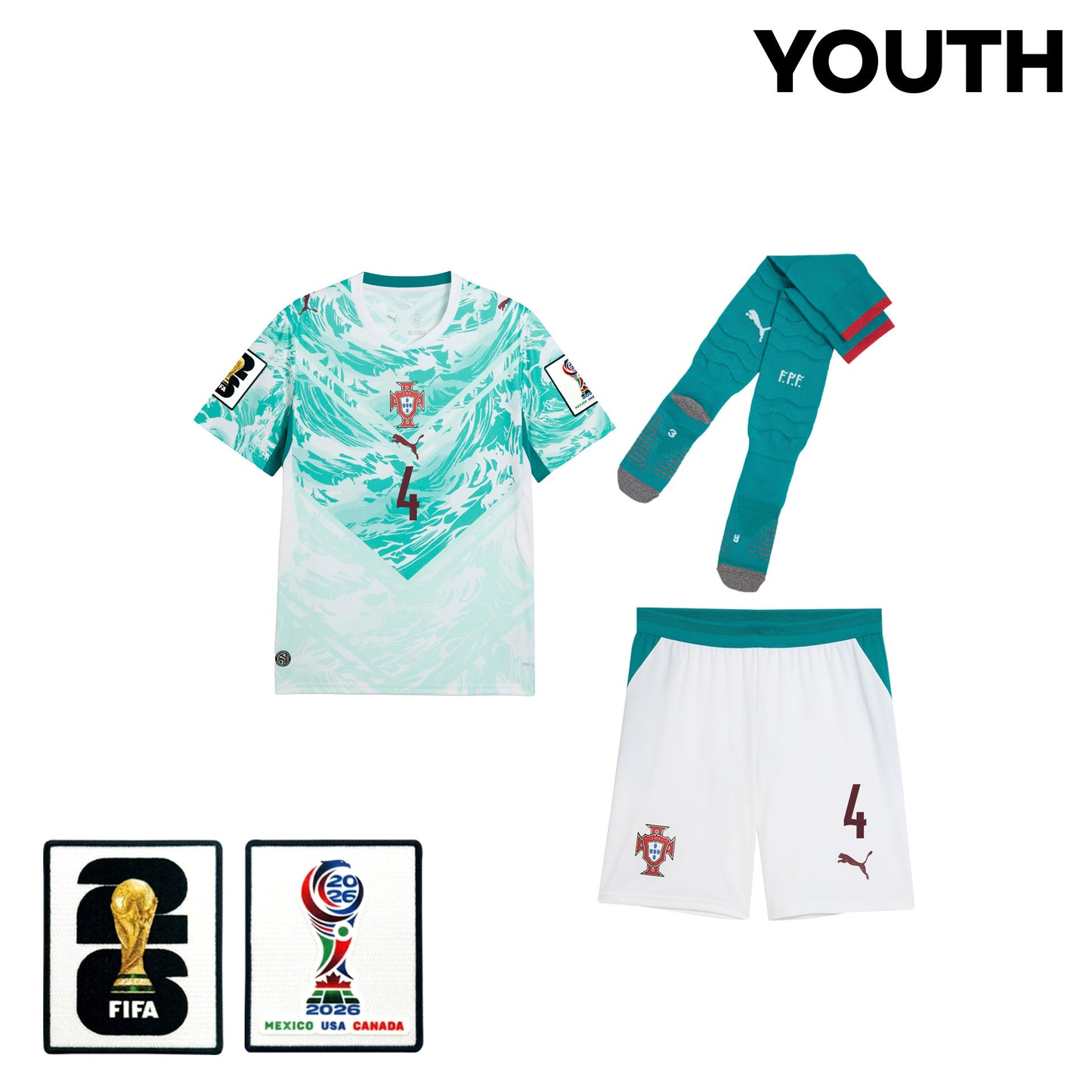 Rúben Dias 4 Portugal 2026 YOUTH Away Kit Set – White