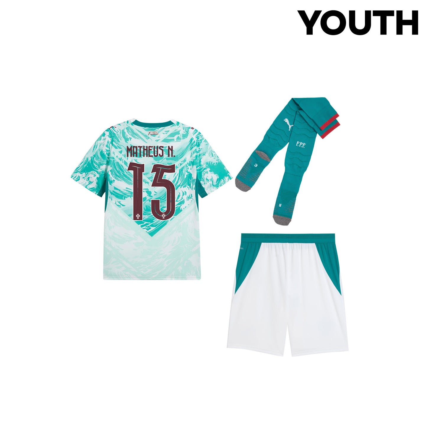 Matheus Nunes 15 Portugal 2026 YOUTH Away Kit Set – White