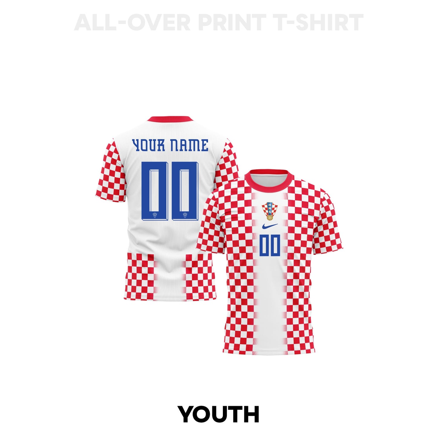 Croatia 2026 Youth Home 3D T-shirt Fully Printed – Personalized – White