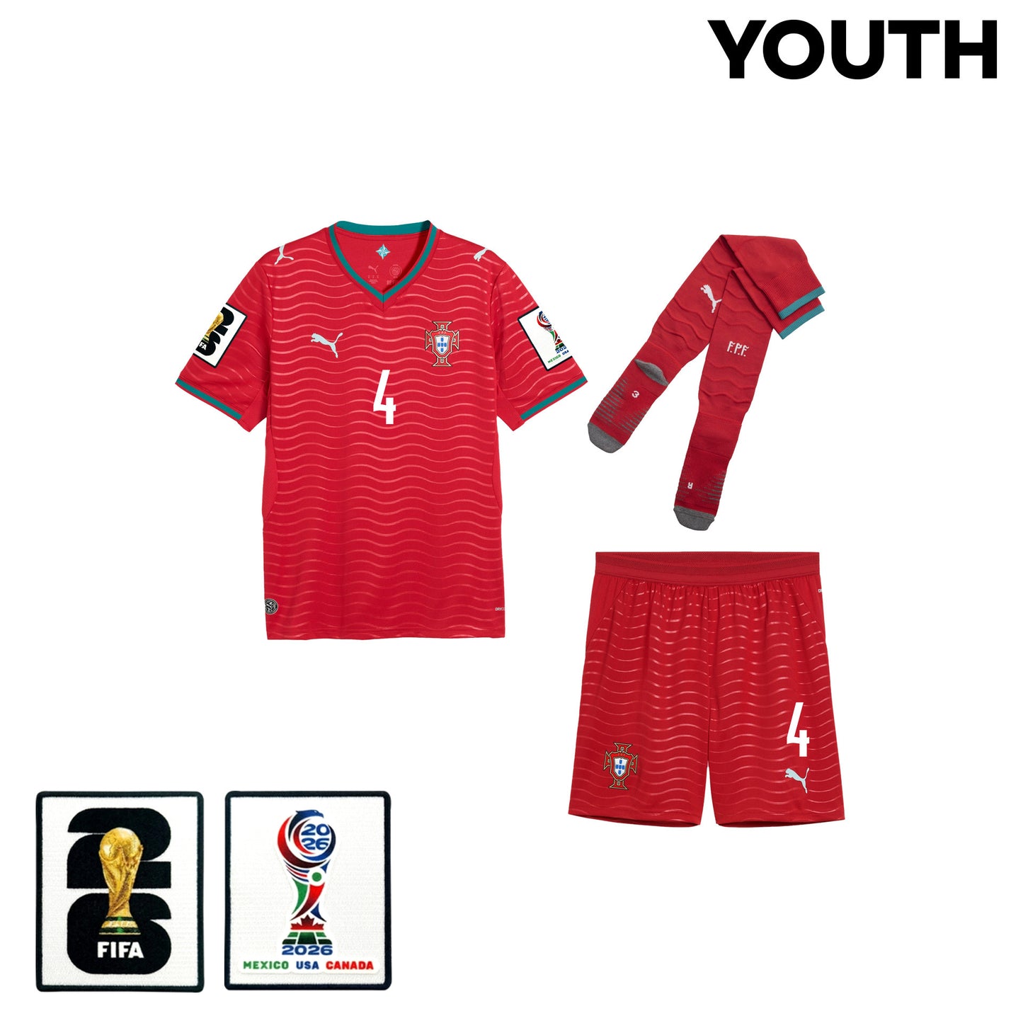 António Silva 4 Portugal 2026 YOUTH Home Kit Set – Red