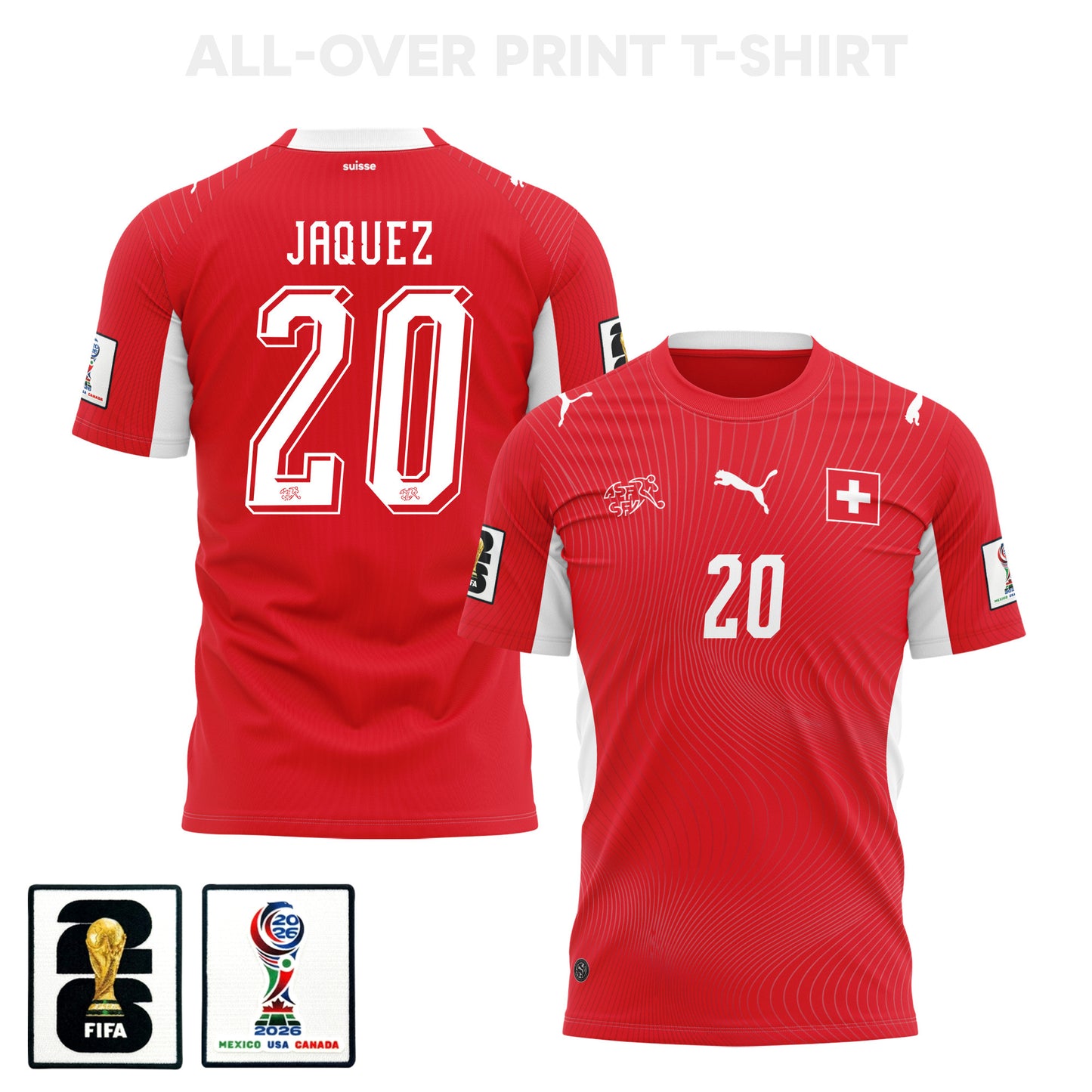 Luca Jaquez 20 Switzerland 2026 Home 3D T-Shirt Fully Printed – Unisex, Red