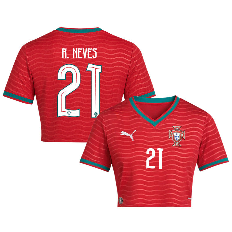 Rúben Neves 21 Portugal 2026 Home Women's Cropped Jersey - Red