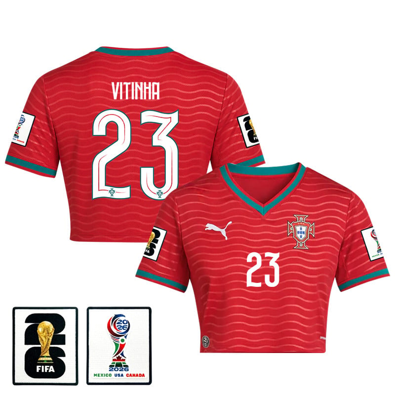 Vitinha 23 Portugal 2026 Home Women's Cropped Jersey - Red