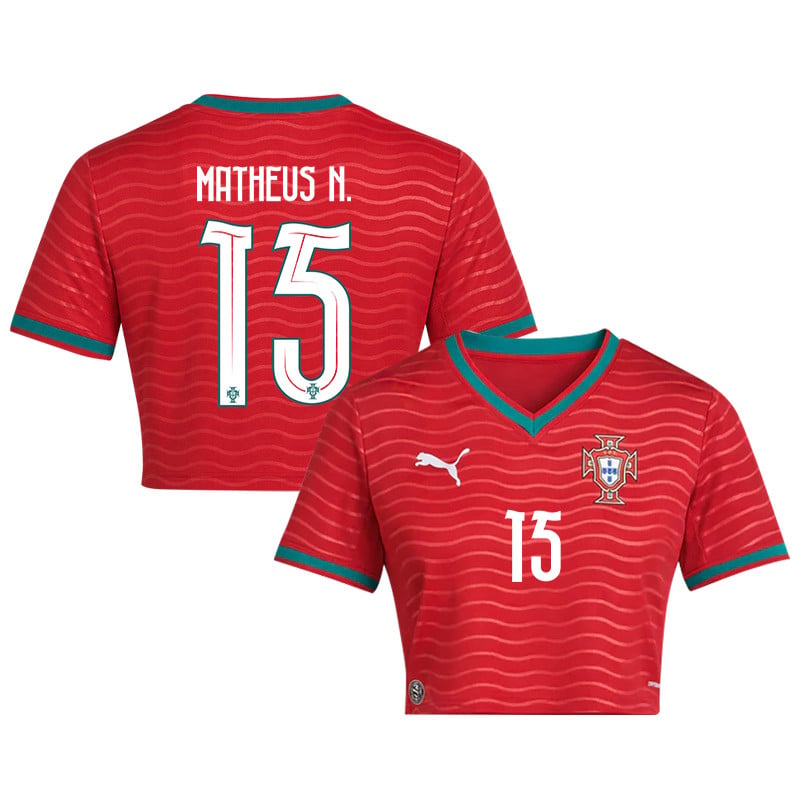 Matheus Nunes 15 Portugal 2026 Home Women's Cropped Jersey - Red