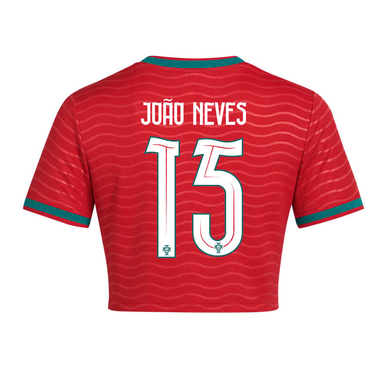 João Neves 15 Portugal 2026 Home Women's Cropped Jersey - Red