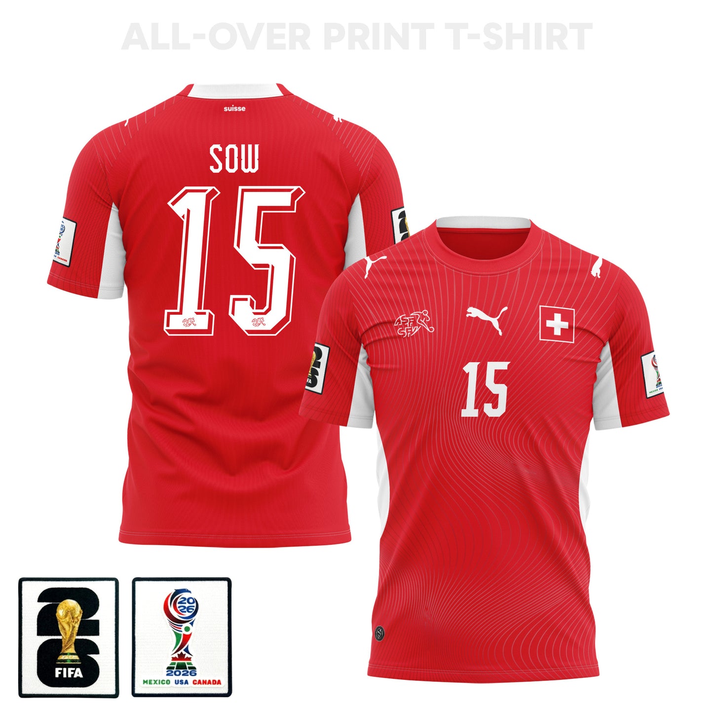 Djibril Sow 15 Switzerland 2026 Home 3D T-Shirt Fully Printed – Unisex, Red