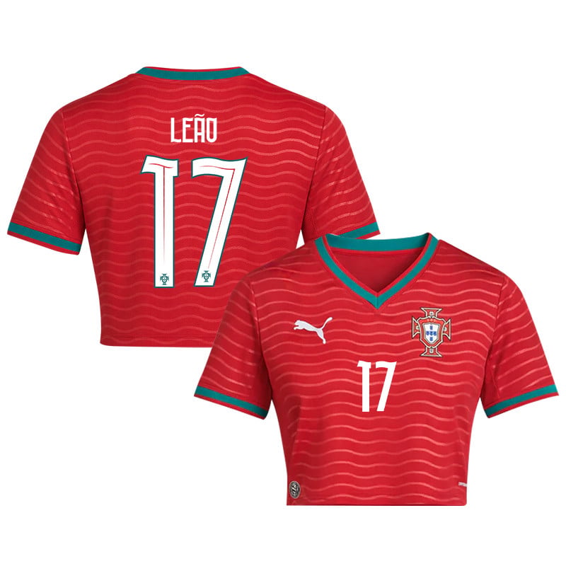 Rafael Leão 17 Portugal 2026 Home Women's Cropped Jersey - Red