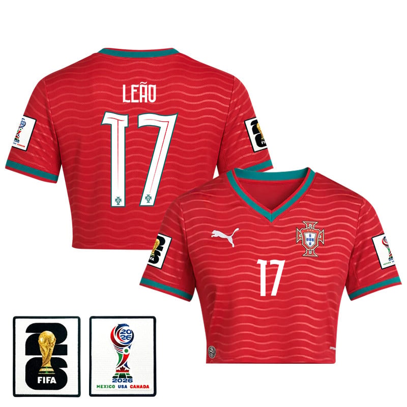 Rafael Leão 17 Portugal 2026 Home Women's Cropped Jersey - Red