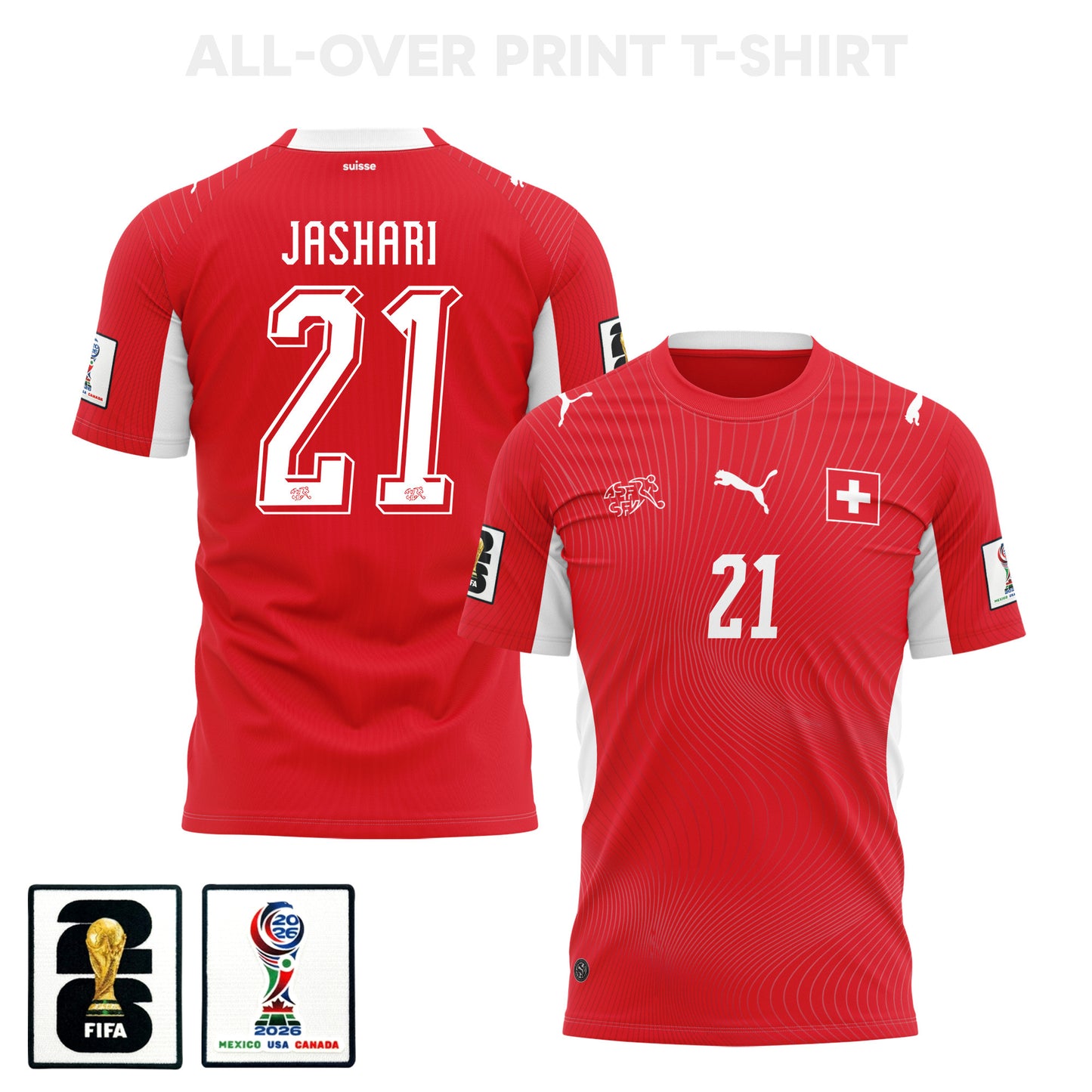 Ardon Jashari 21 Switzerland 2026 Home 3D T-Shirt Fully Printed – Unisex, Red