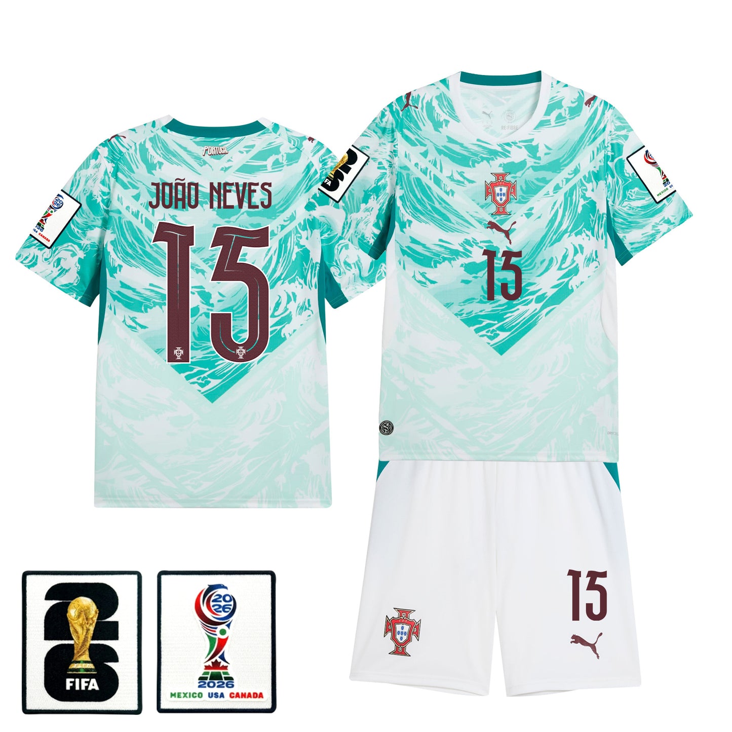 João Neves 15 Portugal 2026 Away Men Jersey & Shorts Set – White