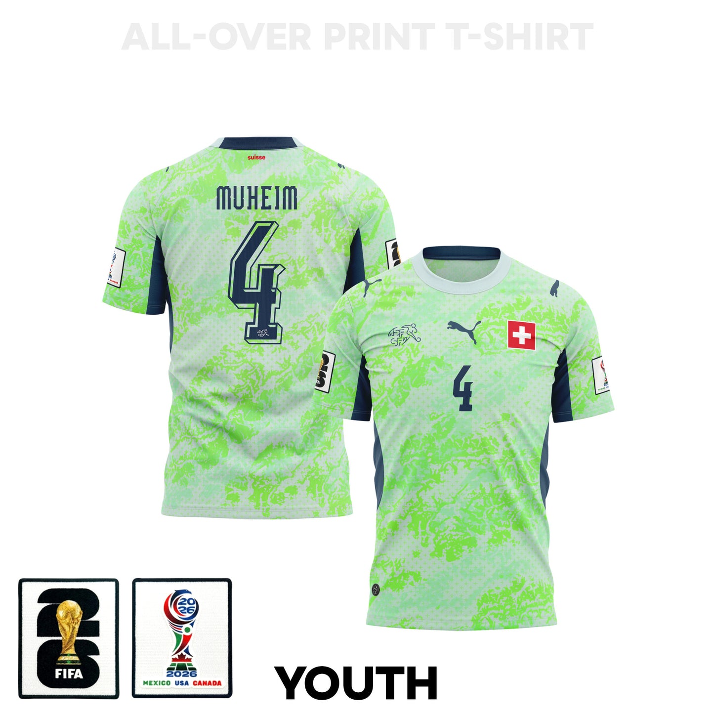 Miro Muheim 4 Youth Switzerland 2026 Away 3D T-shirt Fully Printed – Green