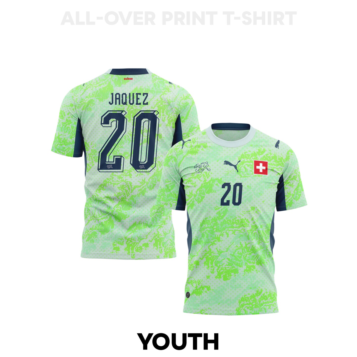 Luca Jaquez 20 Youth Switzerland 2026 Away 3D T-shirt Fully Printed – Green