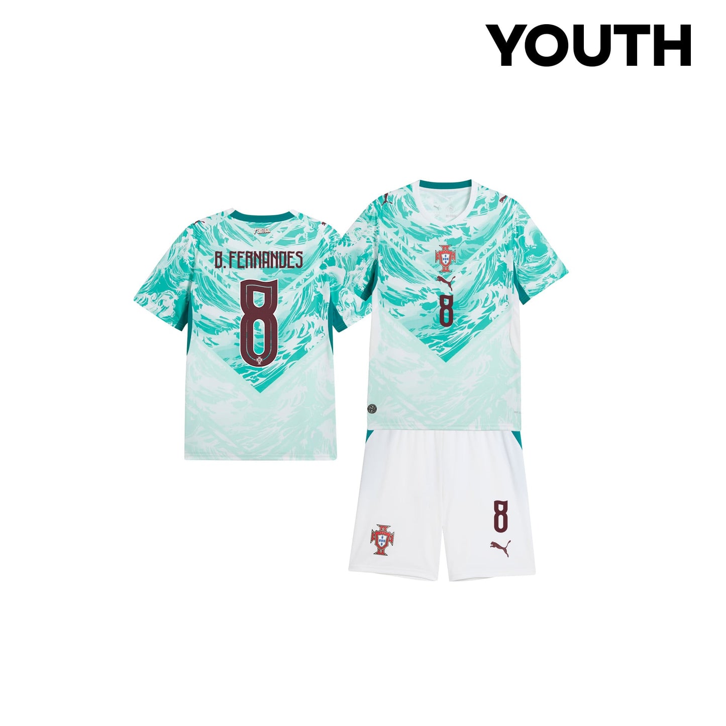Bruno Fernandes 8 Portugal 2026 Youth Away Jersey & Shorts Set - White