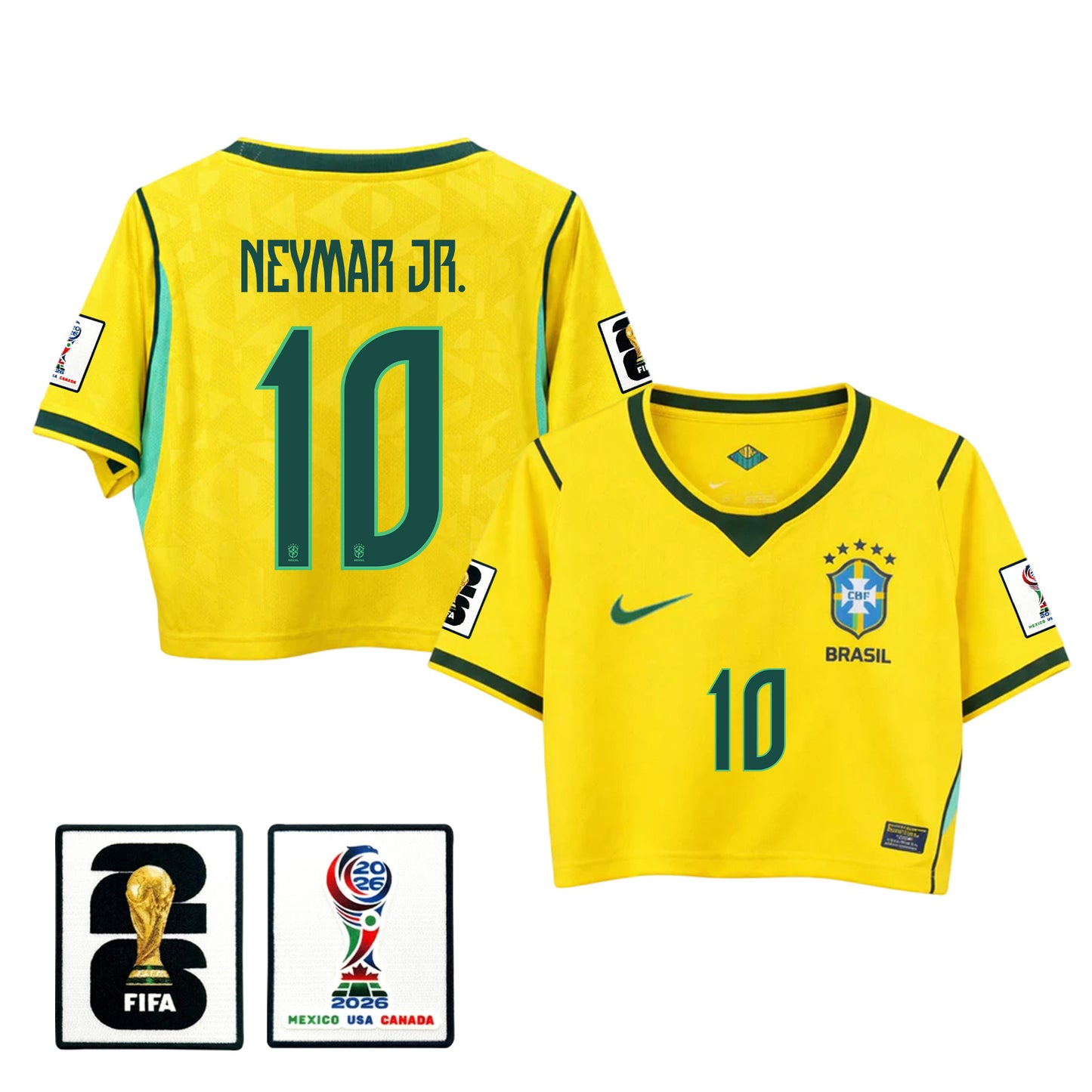 Neymar 10 Brazil 2026 Home Women's Cropped Jersey - Yellow