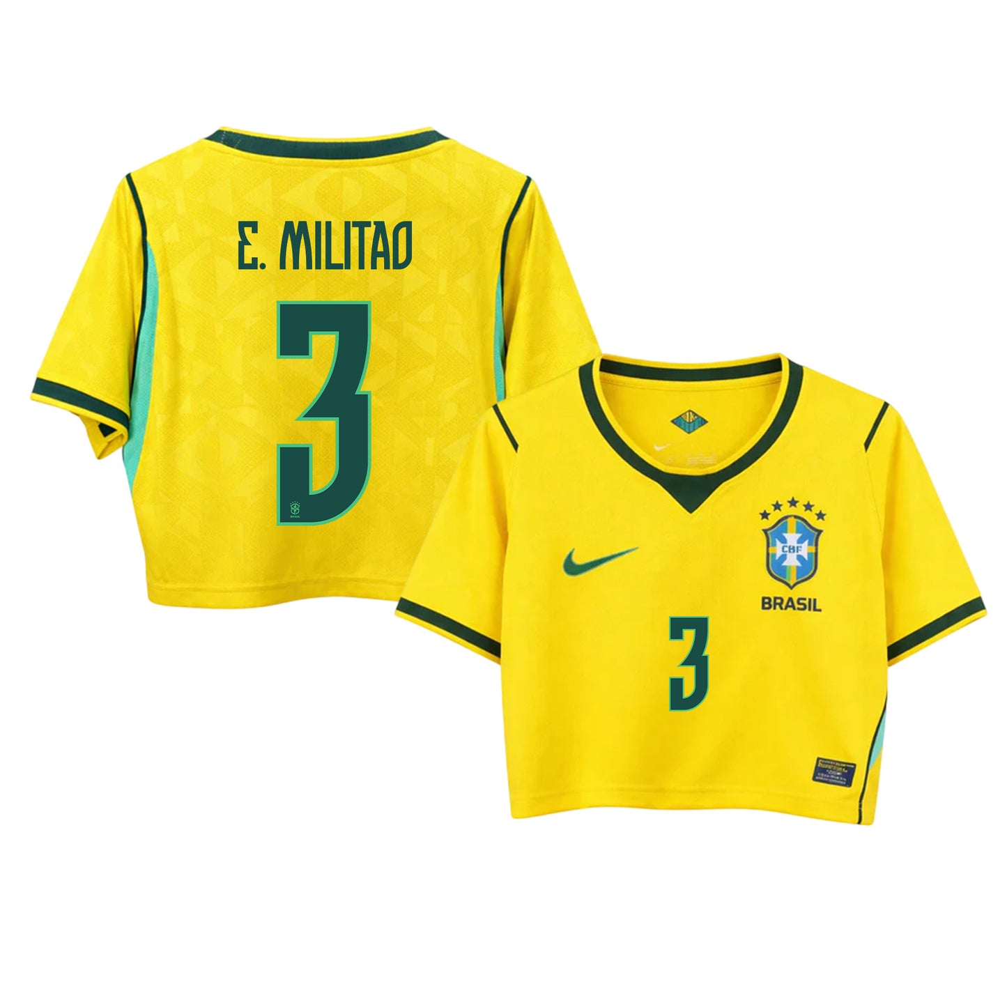 Éder Militão 3 Brazil 2026 Home Women's Cropped Jersey - Yellow